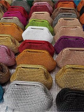 Handwoven Orange Metallic Crochet Tote Bag